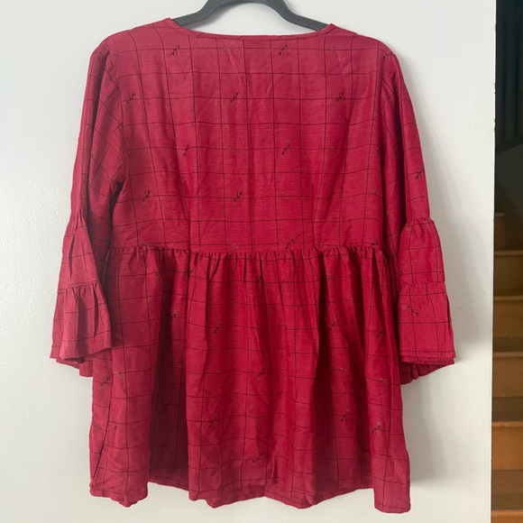 Hiva Global Fusion Desi Red Embroidered Blouse - Picture 5 of 6